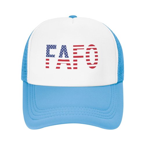 Vetrova FAFO Trucker Hats Fuck Around and Find Out Hat Adjustable Mesh Back Baseball Cap for Kids - Sky Blue