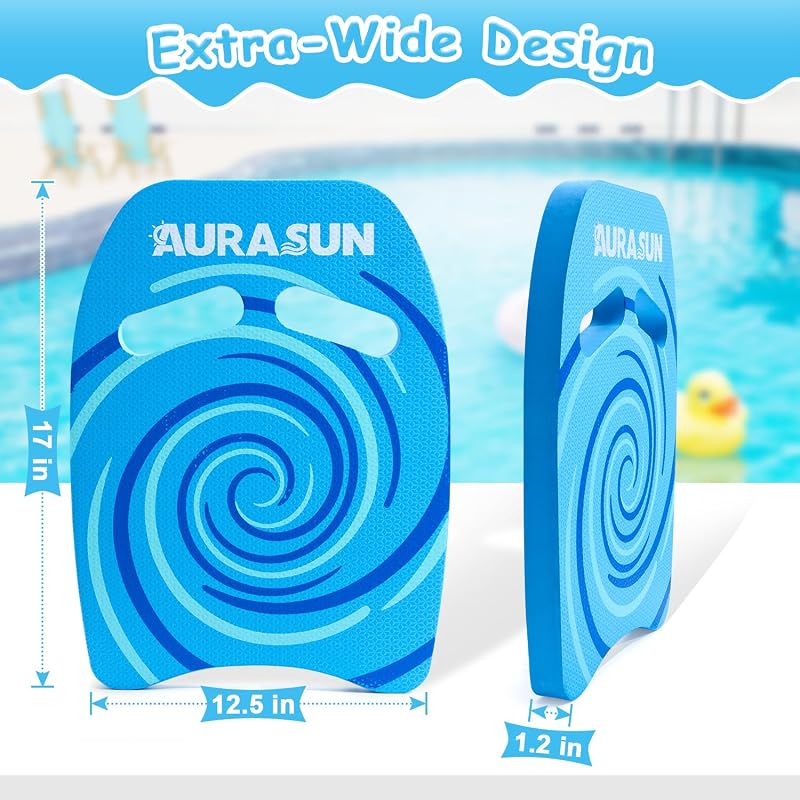 AURASUN 2 Pack Kick Boards for Adults - High Buoyancy Pool Training Aid, Non-Slip 17 x 12.5 x 1.2 in - Blue Variation