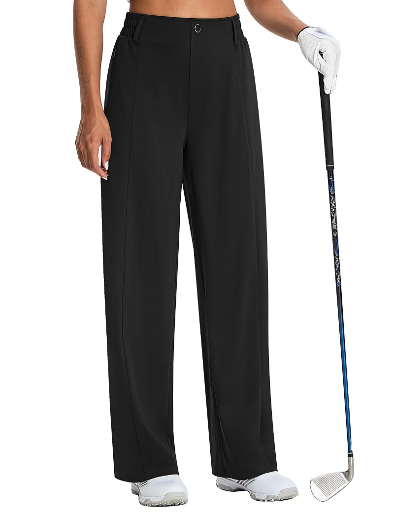 EZRUN UPF 50+ Wide Leg Dress Pants with Pockets, Black, 27" Inseam (Variation: Black+Medium+27" Inseam)