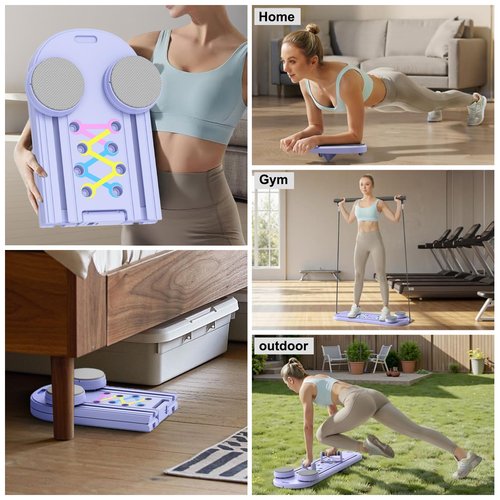 Pilates Board - 2025 Updated Pilates Reformer Machine Set, Multi-Purpose Foldable Pilates Reformer Board for Home, 6 in 1 Pilates Sliding Board (Purple)