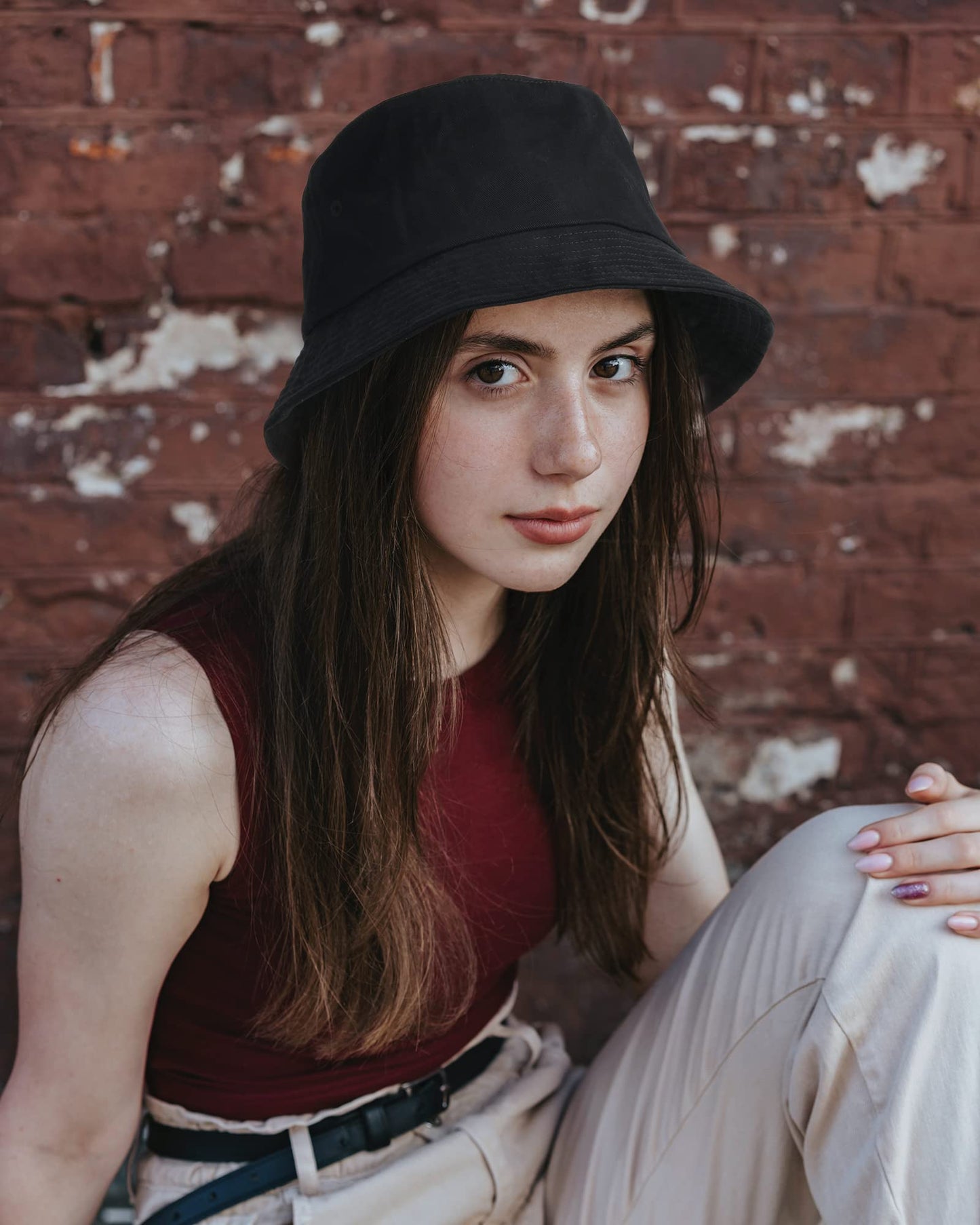 FURTALK Bucket Hats for Women Washed Cotton Packable Summer Beach Sun Hats Bucket Hat with Strings for Travel Black