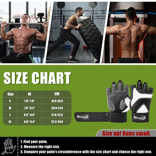 Kenspeed Workout Gloves Gym Gloves for Men and Women Weight Lifting Gloves with Wrist Support Full Palm Protection Breathable for Trainning, Cycling, Pull-ups, Rowing, Climbing (White, Large)