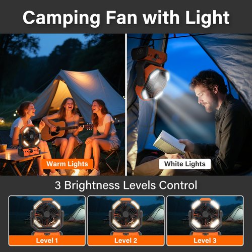 Wifen Camping Fan with Remote & Timer - 20000mAh Dual-Blade Rechargeable Fan, Auto Oscillation, 270° Pivot Hook for Hurricane Emergency, Power Outage, Garage, Patio, RV Travel, Outdoor