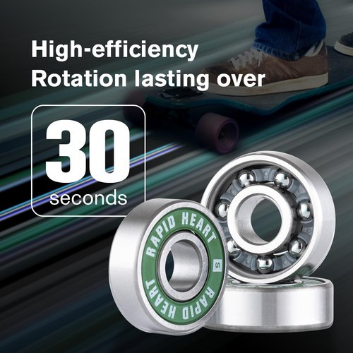 Rapid Heart 8 Pack 608 2RS Precision Steel Green Bearings. 30+ Second Spin Test. for Skateboards, Longboards, Inline & Roller Skates. Premium Quality, Affordable Price,High-Performance Alternative.