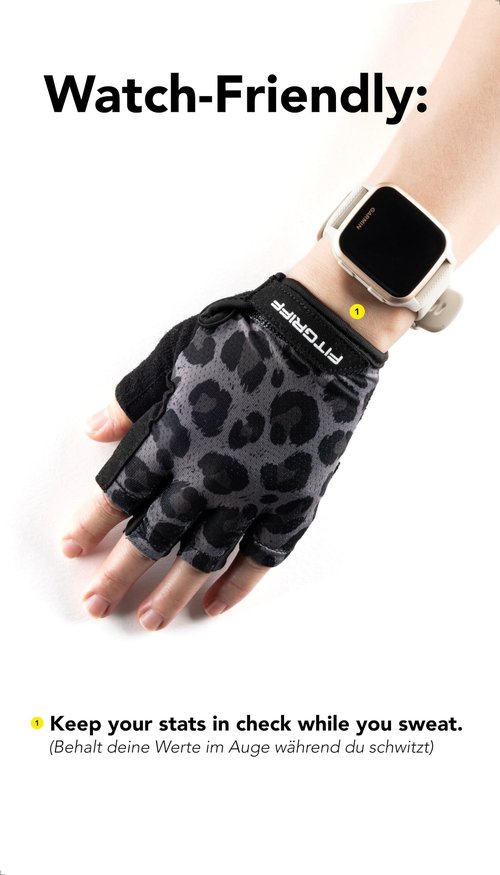 Fitgriff® Workout Gloves (Padded) for Men & Women - Fingerless Gym Gloves for Weight Lifting, Training - Full Palm Protection (Leopard, Size 7)