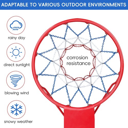 Dakzhou Colorful Basketball Net Heavy Duty Replacement 21??Carbon Steel Chain Basketball net, Anti-Rust Use Indoor Outdoor Standard 12 Loops Basketball Hoop