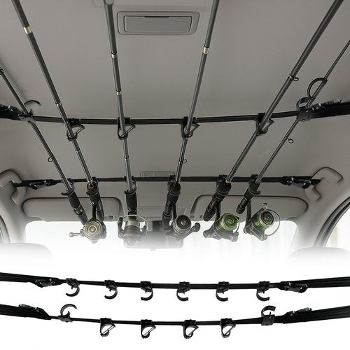 ZWPARTS 6-Rod Fishing Rod Holder for Car Roof - Heavy Duty Adjustable 30"-54" Nylon Rack with 12 Fishing Rod Clamps, Quick-Release Design, Fits SUV/Truck/Van