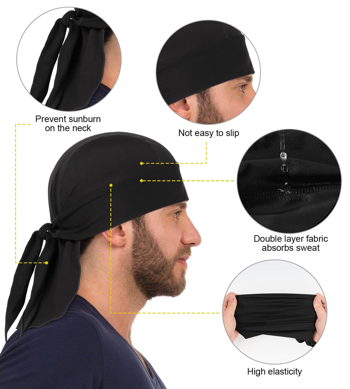 MELASA Cooling Do Rags Skull Cap Helmet Liner, Sweat Head Wraps Bandanas for Men Running Cycling Motorcycle(Digital Camo Gray)