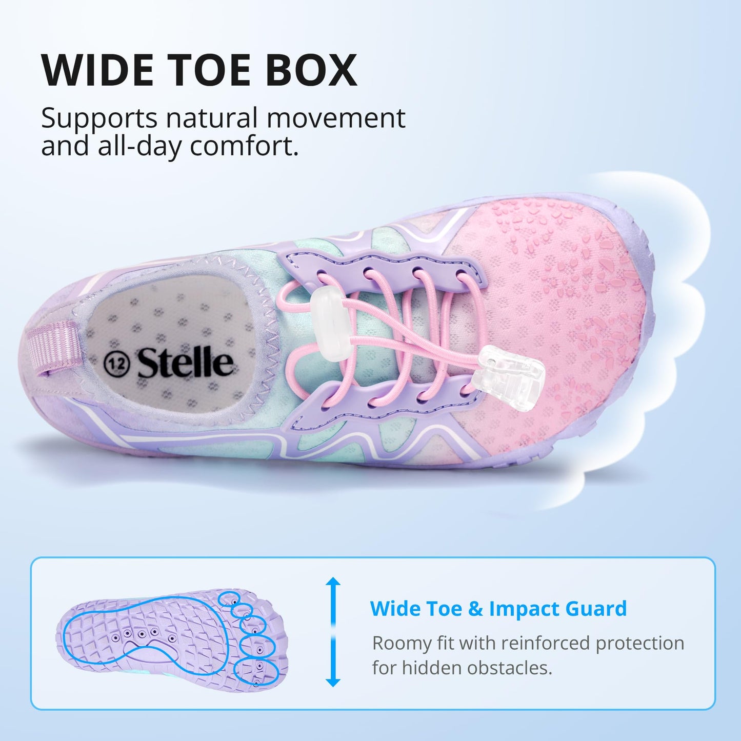 Stelle Kids Water Shoes Quick Dry Barefoot Drawstring(Mermaid Ombre,13ML)