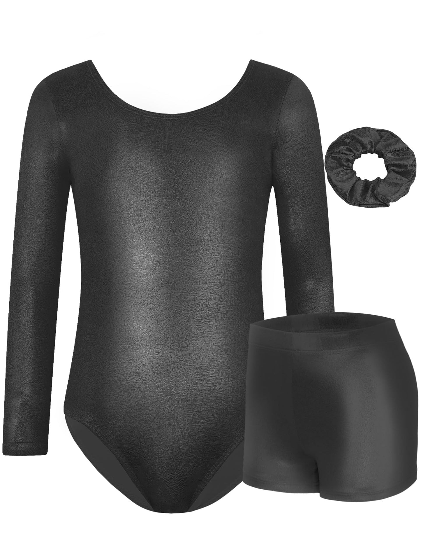 Levasuph Long Sleeve Leotards for Girls with Sparkly Shorts, 4D Stretch Ballet Dance Gymnastics Tumbling Wear,Sizes 2-12T