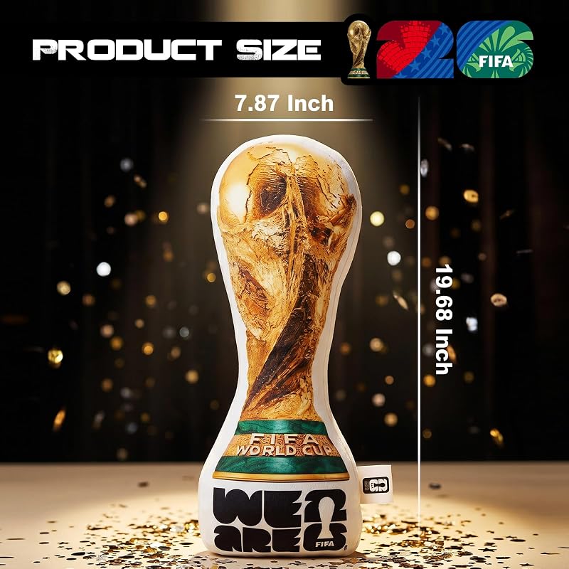 MESUCA FIFA World Cup 2026 Trophy Plush Pillow - 19 Inch, Golden Variation