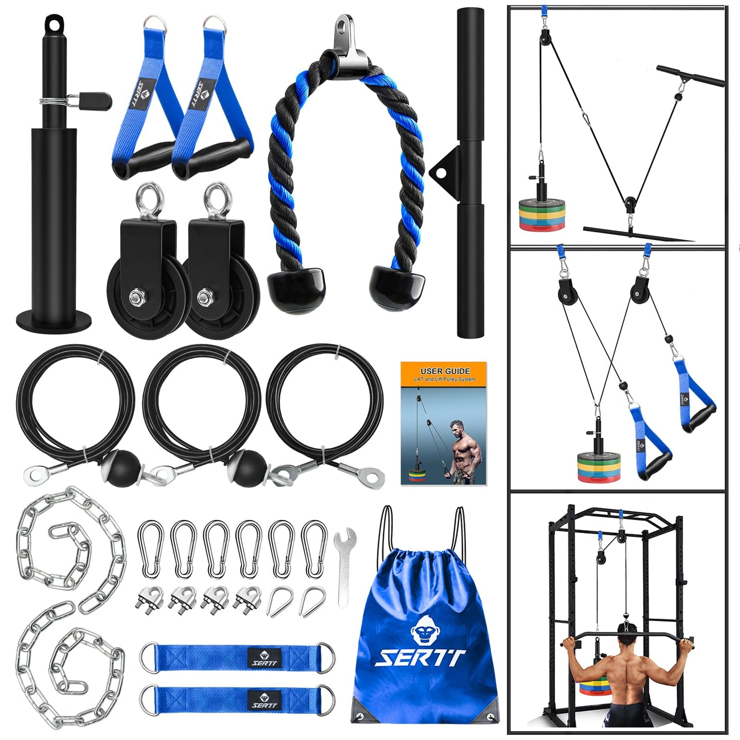 Weight Cable Pulley System Gym, SERTT Upgraded Cable Pulley Attachments for Gym LAT Pull Down, Biceps Curl, Tricep, Arm Workouts - Weight Pulley System Home Gym Add On Equipment