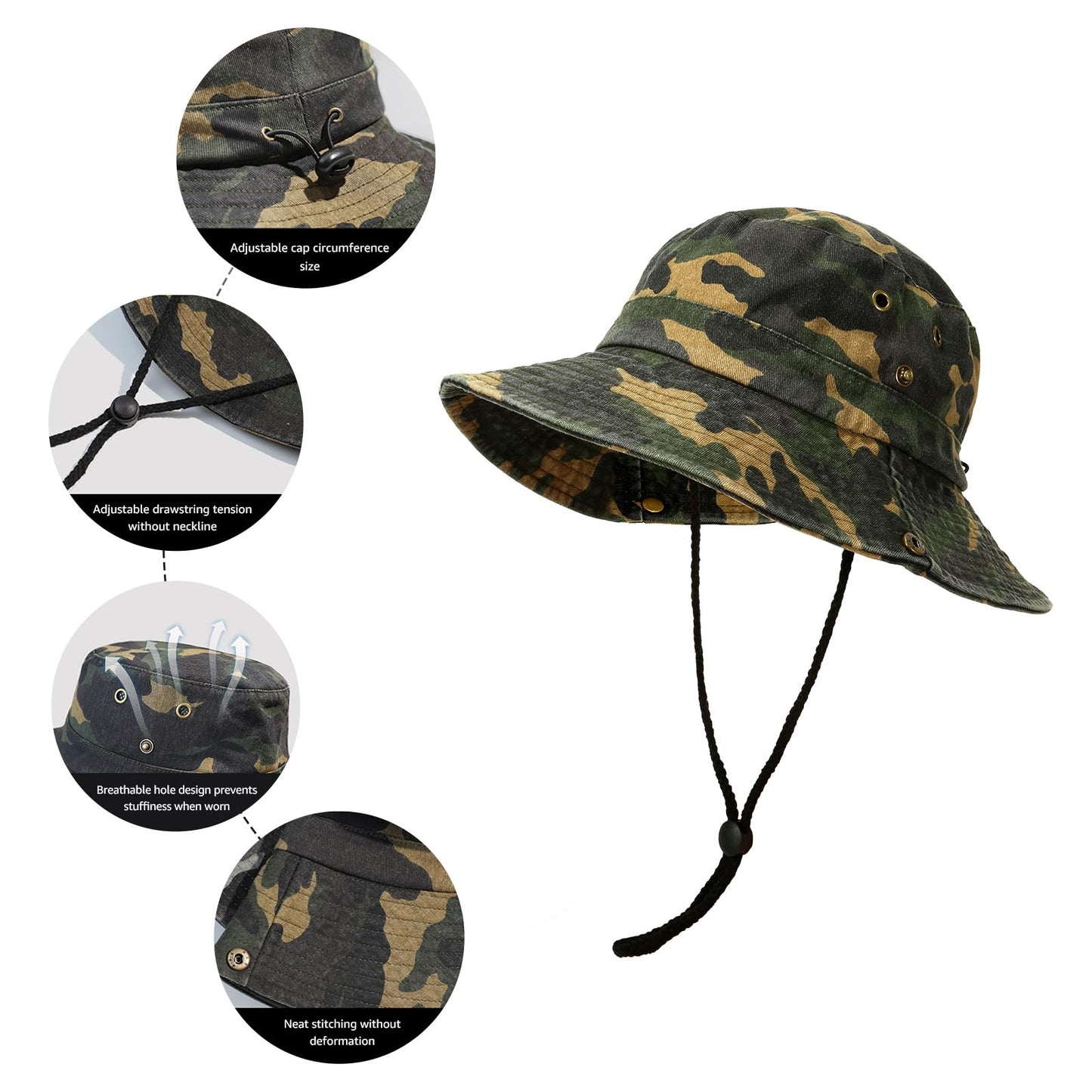 SFHVVPL Bucket Hats for Men and Women, Breathable Quick-Dry Fishing Gardening Hiking Hat with Neck Flap & Adjustable Chin Strap, UPF50+100% Cotton Wide Brim (Blue hat)
