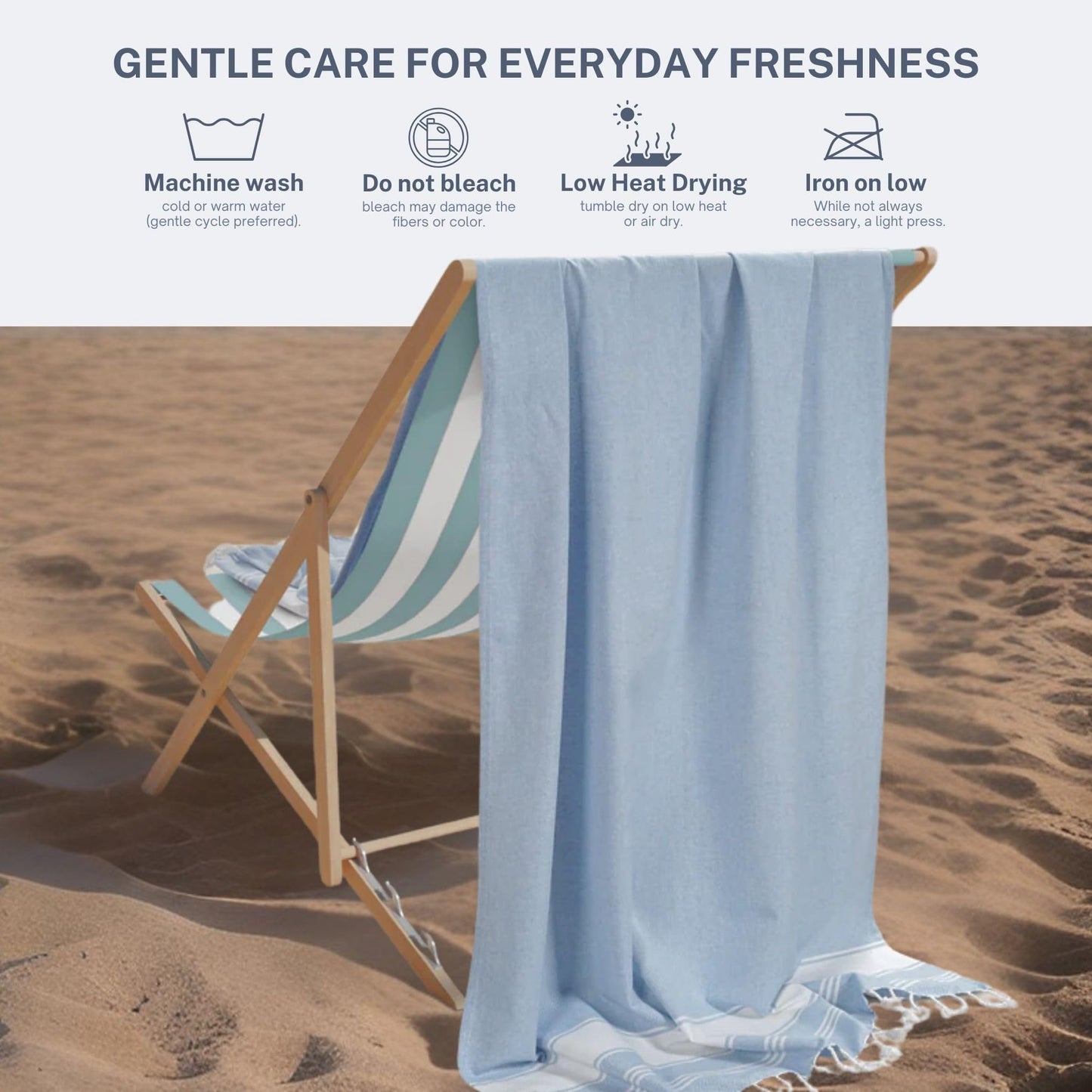 9Threads Cotton Turkish Beach Towel with Towels Oversized 36"x72" Pool Absorbent Extra Large Quick Dry Sand Travel Towel (Sky Blue, 4 Pack)