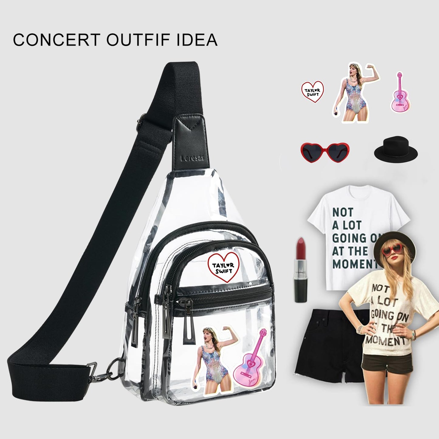 Leresas Clear Sling Bag for Stadium Events Women Men Transparent Purse Stadium Approved Clear Backpack Concerts Black-1