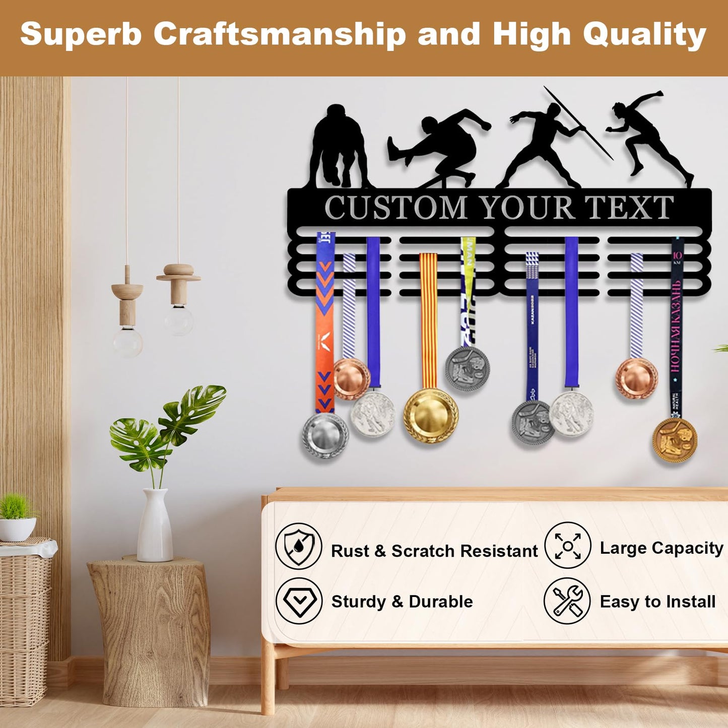 Personalized Medal Hanger Holder Display Wall Rack Frame - Custom Sports Race Plaques Hanger for Wall Mount, Trophy Medal Display Shelf, Medal Display Hanger for Marathon, Karate, Running, Race