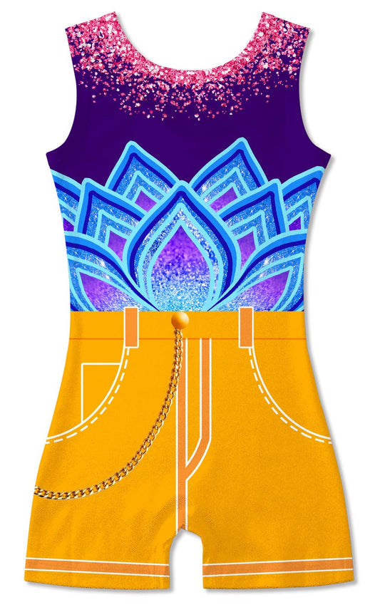 Funnycokid Gymnastics Leotards for Girls Kids Sparkly Ballet Unitard One Piece, Lotus blue, 4-5T