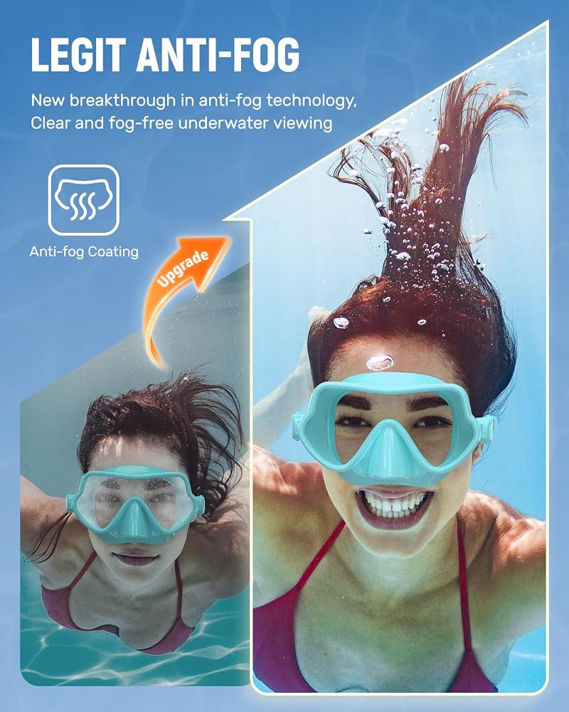 WSTOO Frameless Tempered Glass Swim Goggles with Nose Cover - 1 Pack Lake Blue (Unisex)