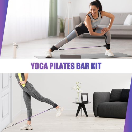Pilates Bar Kit with Resistance Bands, 3-Section Pilates Bar with Clear Scale & Adjustable Metal Buckle, Durable Carabiner, Pilates Bar Kit for Women Full-Body Workout - Black
