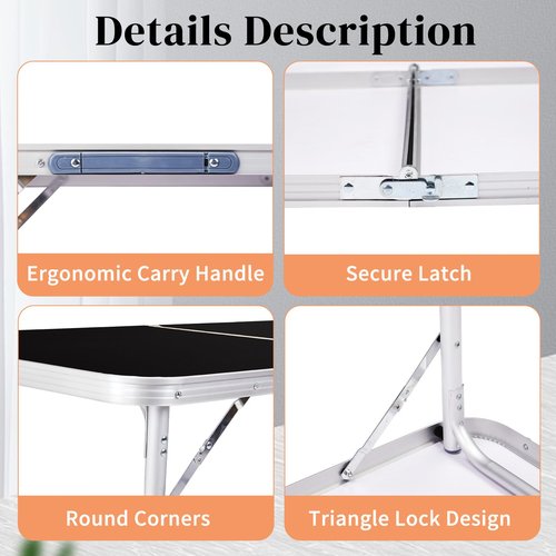 GODECOR 4.0 Ft Folding Portable Camping Table with Three Adjustable Heights, RV Tables for Inside a Camper, Outdoor, BBQ, Dining, Picnic, Cooking, Beach, Garden, Black