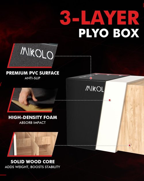 Mikolo 3-in-1 Foam Plyo Box–Soft Plyometric Jump Box with Solid Wood Core,High-Density Foam and Non-Slip Cover–No Assembly Required,Ideal for Home Gym Workout(24" x 20" x 16")