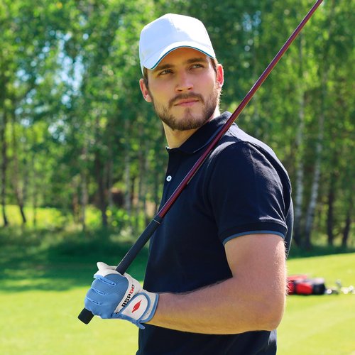 RSPGO Men's and Women's Single Pack Left - Handed Breathable Golf Gloves Crafted from All - Premium Soft Cabretta Leather for Enhanced Grip and Durability,Blue Larger