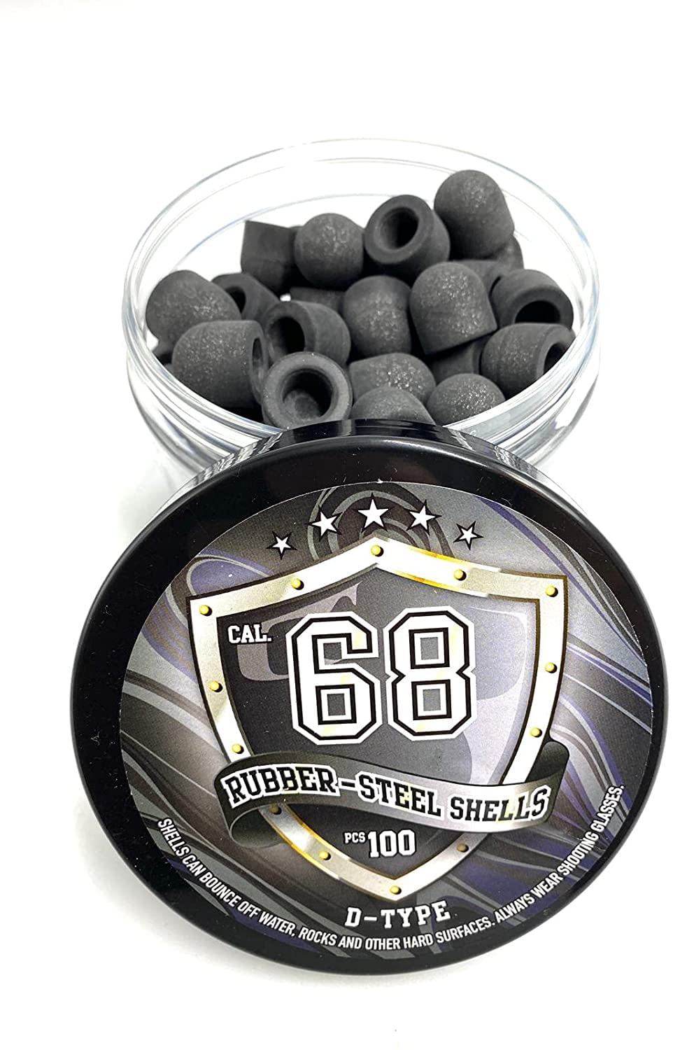 100 x D-Type Hard Mix Rubber Steel Shells Rubber Balls Mixed with Steel Powder 6 Grams Heavy Ammunition for Training Home Self Defense Paintball Pistols in 68 Caliber