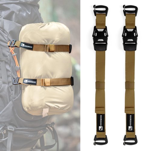 HIKEMAN 4 Pcs Tactical Molle System Backpack Straps and Buckles Set -Adjustable 19.49" Pack Attachment Strap Accessories(Khaki)
