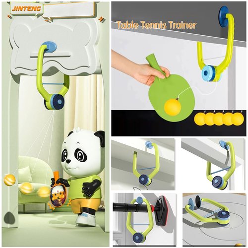 SquEqu Hanging Table Tennis Trainer with Doorway Clip Ping Pong Paddles Rackets and 6 Balls Table Tennis Training Set No Table Game for Kids Indoor Sports Door Frames Attachement Hit Shot Practice