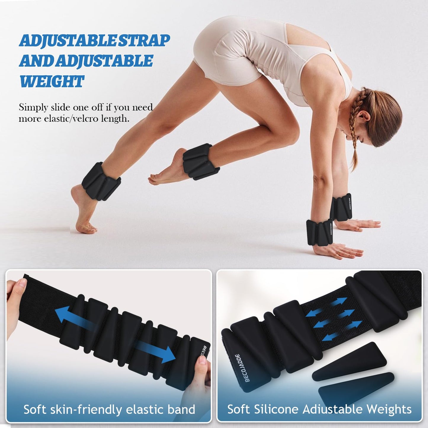 BECOJADDE Ankle Weights Set of 2 (3 lb Each) Adjustable Wrist Weights for Women Men Wearable Arm Leg Weight for Pilates, Running, Walking, Workout, Yoga, Black