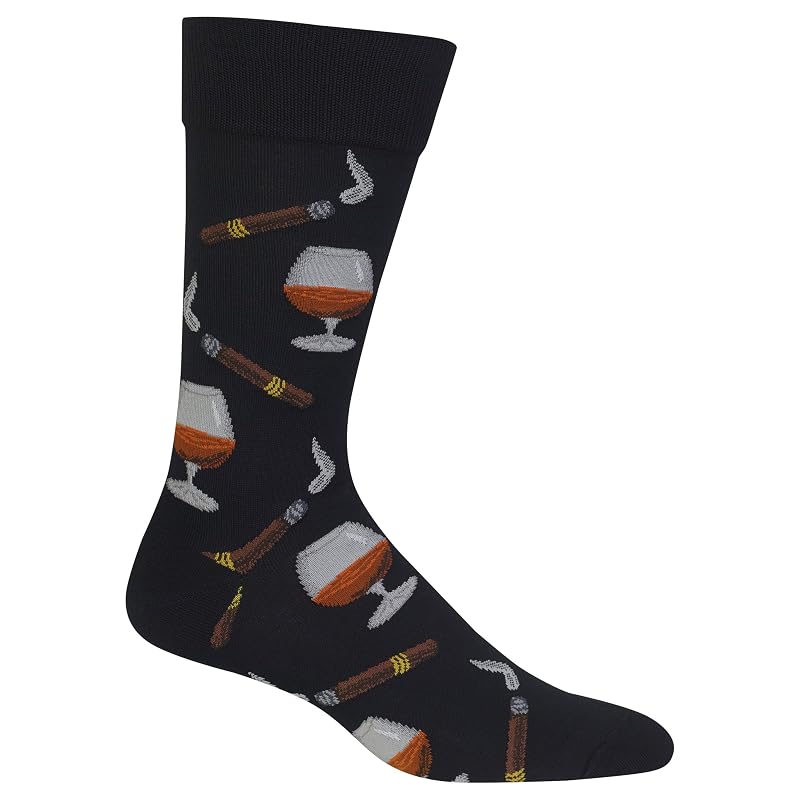 Men's Fun Cocktail Drinks Crew Socks - 1 Pair, Cognac & Cigars Variation