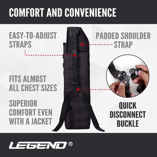 Legend Back Quiver - Tactical Arrow Holder, High-Density Polyester Fabric, Extra Shoulder Foam Padding - MOLLE System for Patches, Pouches - Zippered Storage for Archery & Hunting Accessories - Black