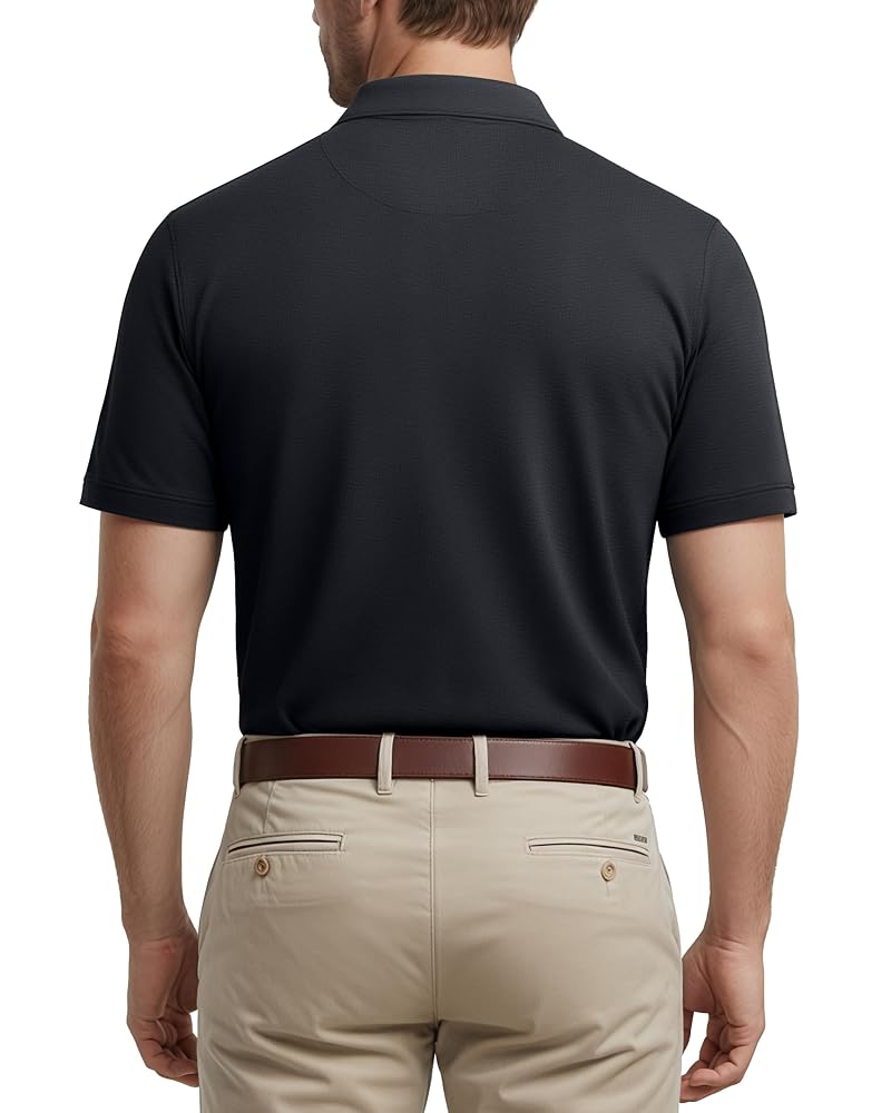 4-Way Stretch Mens Golf Polo Shirt UPF 70+ Regular Fit - Variation: Black/Grey/Navy+Large