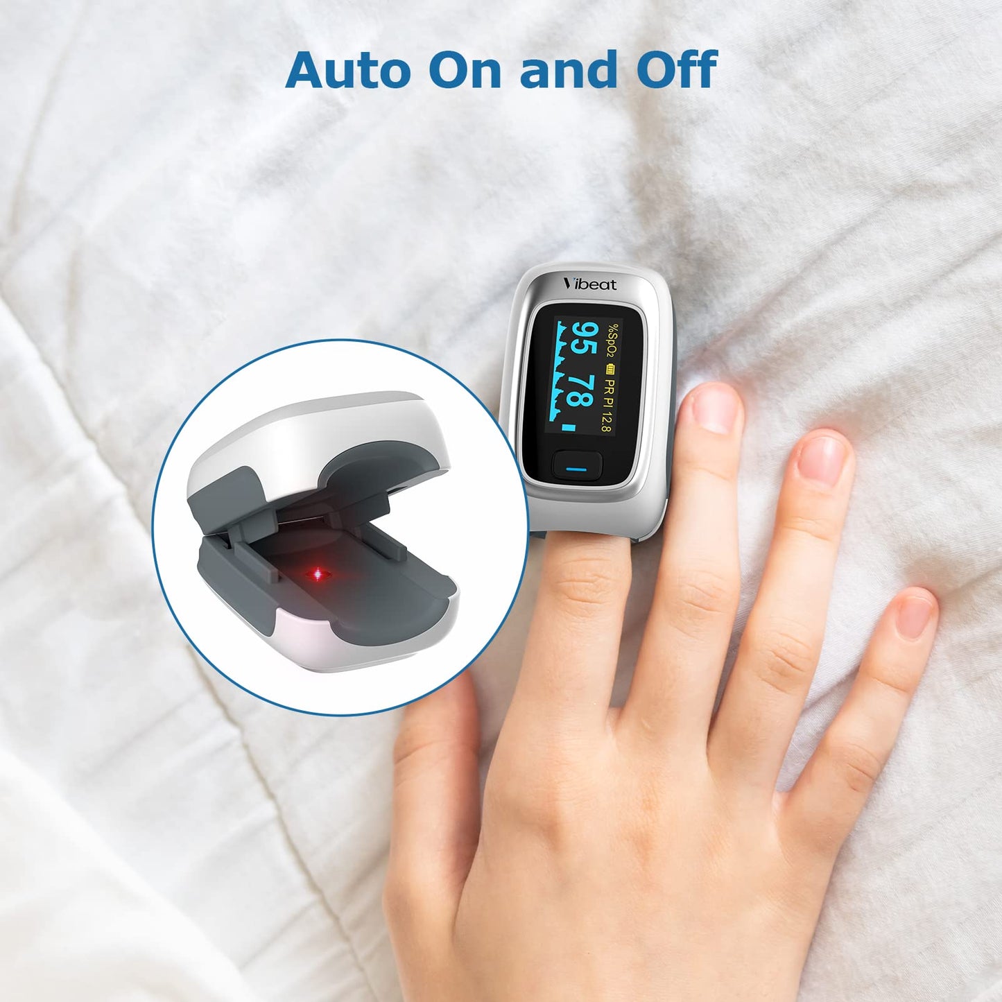 Vibeat Bluetooth Fingertip Pulse Oximeter with Pulse Rate, Blood Oxygen Saturation Monitor | Finger O2 Meter, Batteries and Lanyard Included, Free APP
