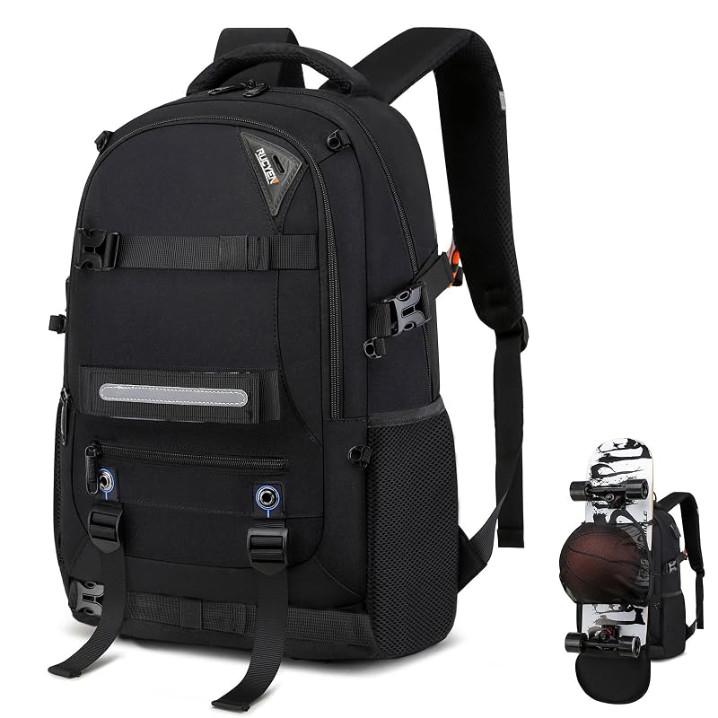 Skateboard Backpack with Laptop Compartment | Anti-Theft Hidden Pockets, Waterproof 15.6" Black