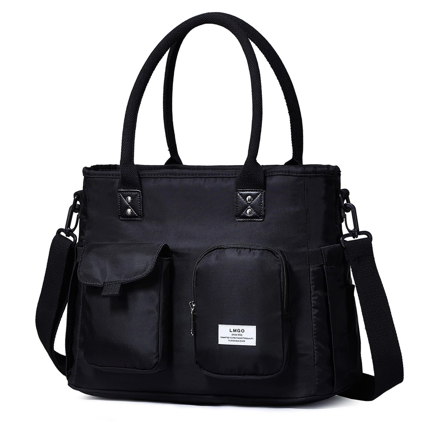 LMGO Large Utility Tote Bag with Multi-pockets and Compartment for Women, Crossbody Shoulder Bags with Zipper for Work, Travel Essentials for Nurse Teacher Carry On - Black