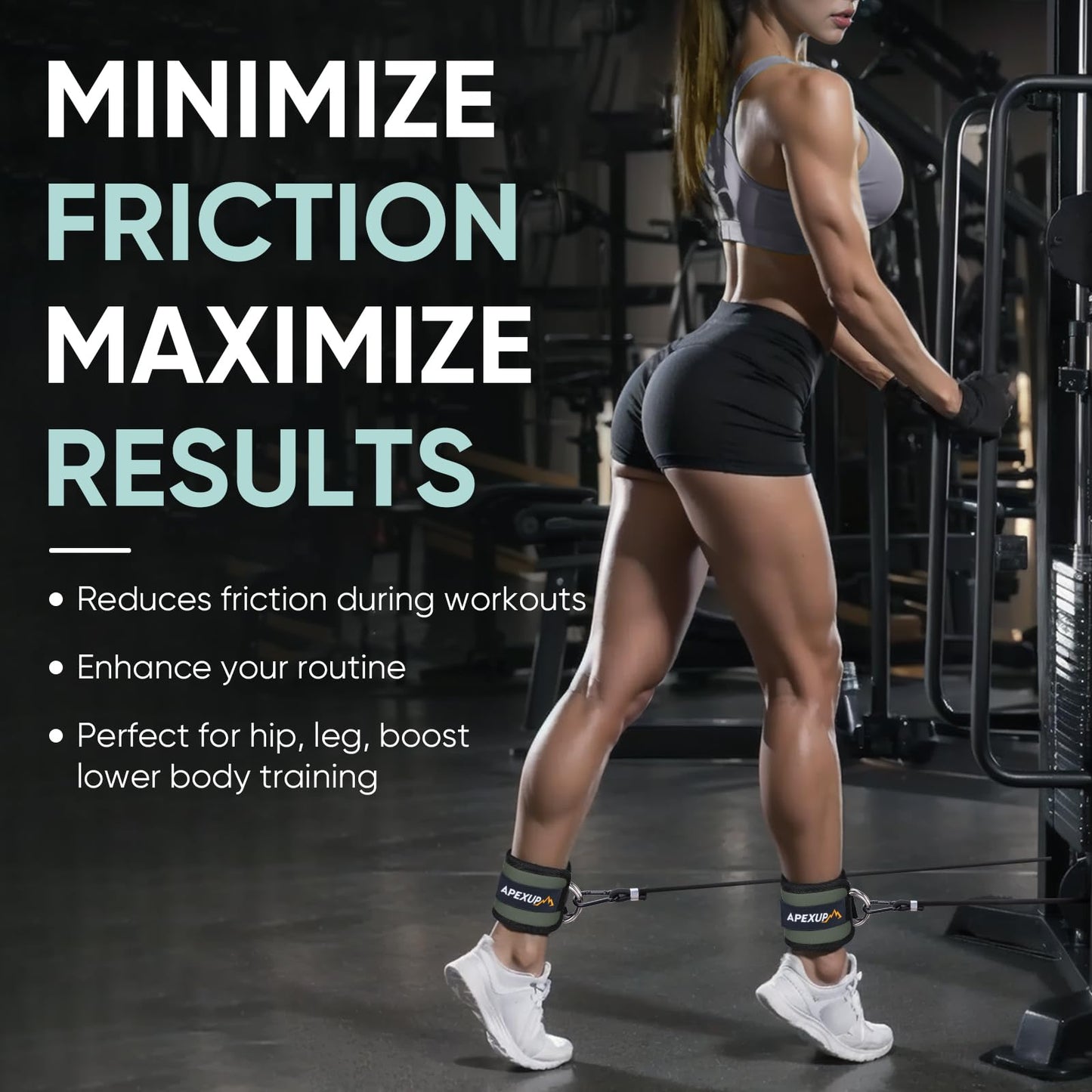 APEXUP Ankle Strap for Cable Machine, Ankle Resistance Bands, Cable Kick Back Straps for Gym, Glute Workouts, Leg Extensions, Adjustable Straps with Neoprene Padding (Single, Gray)