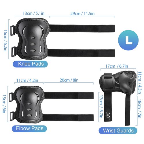 Kids/Youth/Adult Knee Pads Elbow Pads with Wrist Guards Protective Gear Set 6 Pack for Roller Skating Skateboard Cycling Skating Bike Scooter Riding Sports