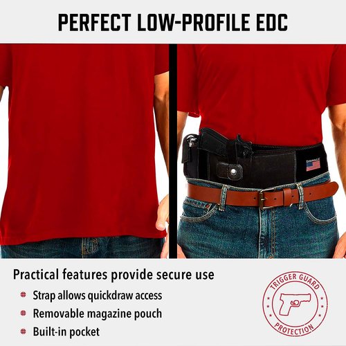Belly Band Holster for Men and Women - DAWALU Gun Holster. Fits Smith and Wesson, Shield, Glock 19, 17, 42, 43, P238, Ruger LCP, and Similar Guns (XL (Belly Up to 54"), Right)