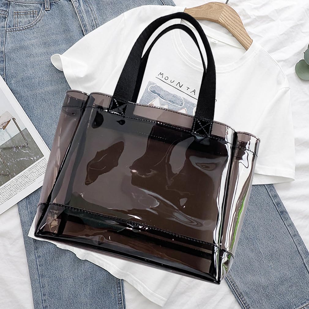TotePrint Clear 1 Packs Small Tote Work Bag,8.27 inches x 7.87 inches x 3.15 inches Gift Wrap Handbag for Bridal and Birthday Party,Travel Makeup Pouch with Handle (1pcs-black)