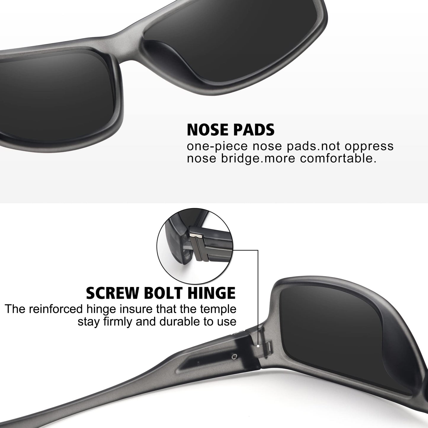 STORYCOAST Polarized Sports Sunglasses for Men Women Unbreakable Frame Cycling Fishing Driving 3Pack Black+Clear Gray Frame/Gray+Clear Gray Frame/Blue