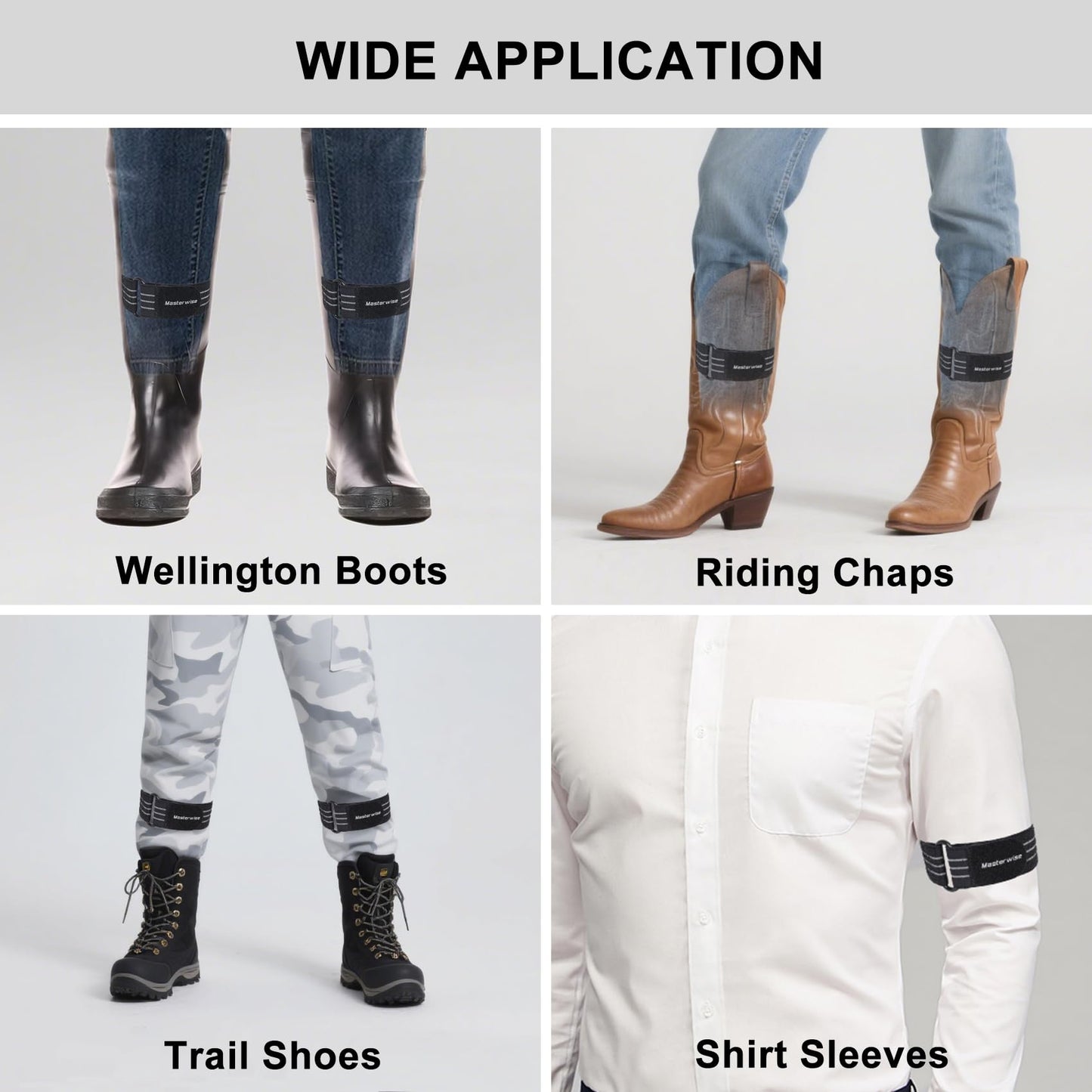 Masterwise 2PCS Adjustable Elastic Ankle Straps, Boot Straps for Cowboy Boots, Pant Leg Straps for Biking, Hiking, Fishing, Hunting, Traveling, Fits Men&Women (Black)