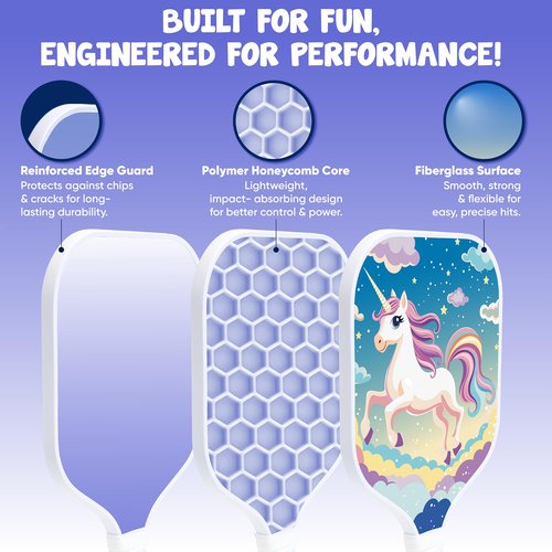 Dany x Kevin Kids Pickleball Paddle – Magical Unicorn Design for Ages 3–12 | Lightweight Fiberglass (0.37 lbs) | Small Grip for Easy Control | Fun Beginner Gift for Girls, Toddlers & Youth