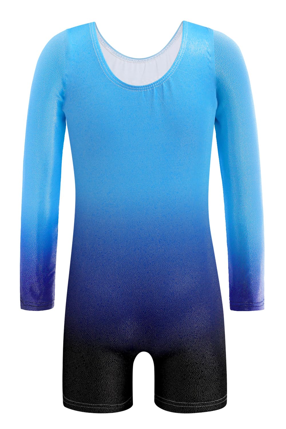 EQSJIU Long Sleeve Gymnastics Leotards for Girls with Shorts Toddler Tumbling Outfits Kids Sparkly Dance Leotard, 9-10 Years, Dark Blue