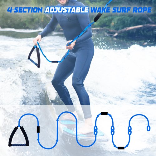 ASVAEVAS Wakesurf Rope 25ft Floating Wake Surf Ropes and Handle, 4 Sections Adjustable Surf Tow Rope for Wakesurfing and Watersports