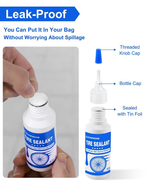 Beanewone Tubeless Tire Sealant, Tubeless Bike Sealant - 2oz per Bottle, Long-Lasting for MTB, No Tubes and Tubeless Tires. No Tire Removal, Directly Refills in Under 30s(2oz X 3 Bottles)