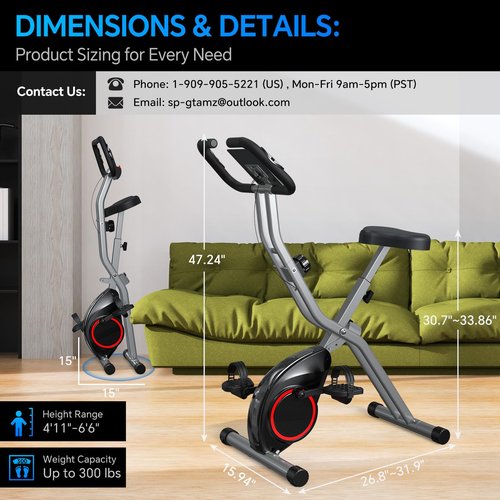 Foldable Exercise Bike for Small Apartments, Stationary Bikes for Home, Indoor Portable Cycling Bike with 16-Level Magnetic Resistance, 260LBS Capacity, 5.5 LBS Flywheel, for Small Space Workout