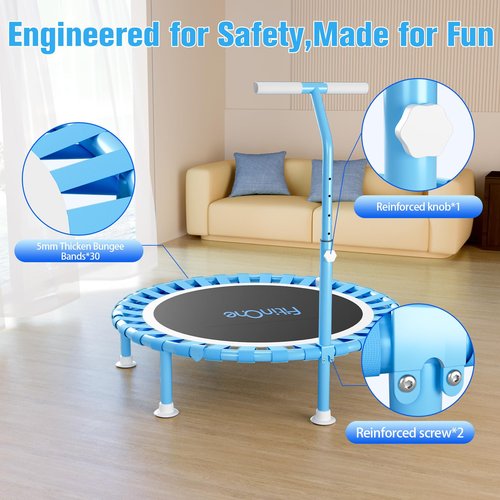 FitinOne 40" Fitness Mini Trampoline with Adjustable Handle Bar, 330lbs Foldable Bungee Rebounder for Adults and Kids, Stable & Quiet Exercise Rebounder Indoor Workout