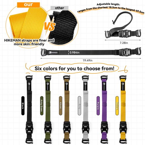 HIKEMAN 4 Pcs Tactical Molle System Backpack Straps and Buckles Set -Adjustable 19.49" Pack Attachment Strap Accessories(Khaki)