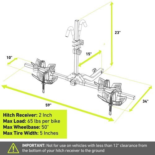 Vibrelli Electric Bike Hitch Rack - 2 Ebike Rack Fits Fat Tire, Mountain Bike, Standard Bicycles - 65lbs per Bike - Patented Anti-Wobble - Cars & SUV - Tilt Down/Fold Up Platform - Locking Tow Mount